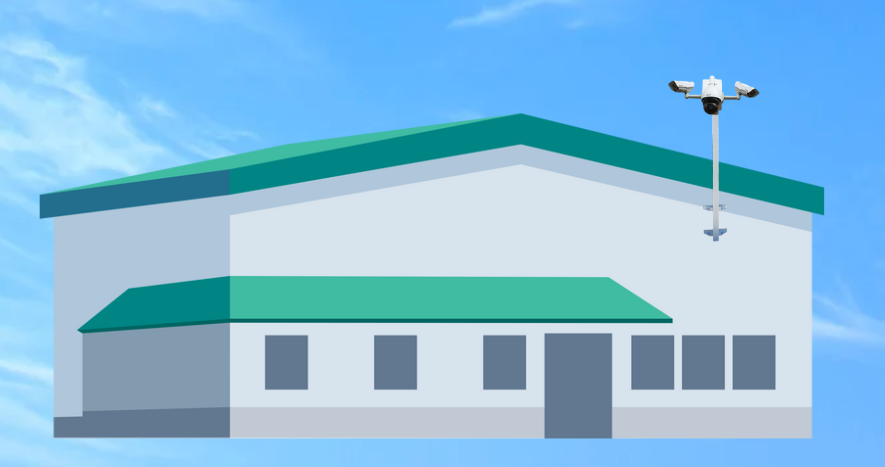 Building Mount Bullet Box attached to a industrial building