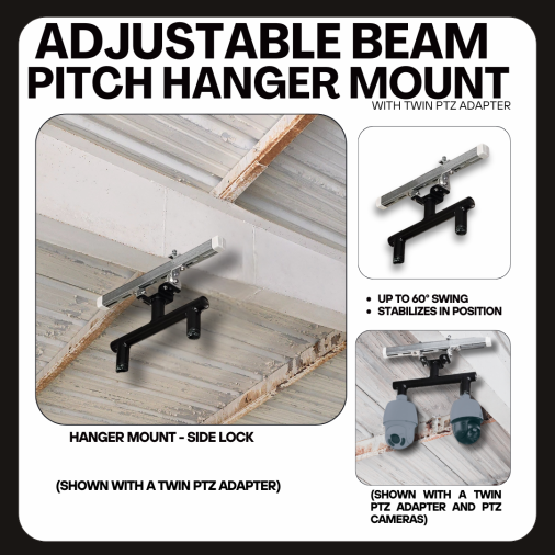Adjustable beam pitch hanger mount with twin PTZ Adapter