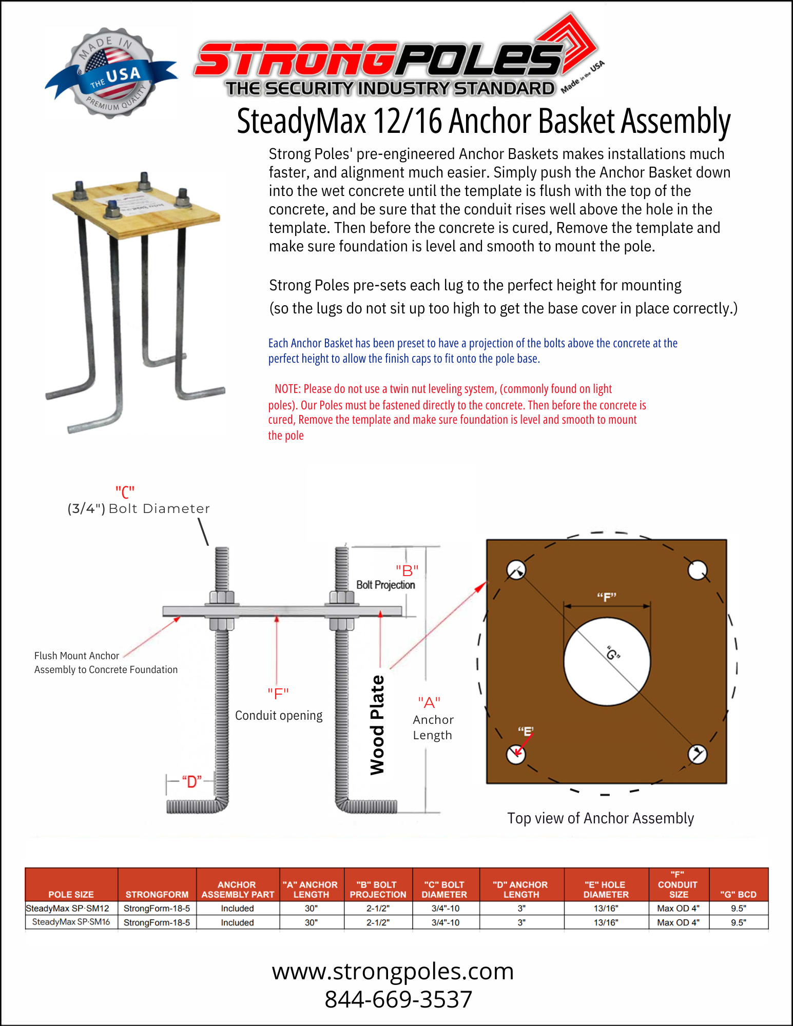 StrongPoles 12ft 16t Anchor Basket Specs